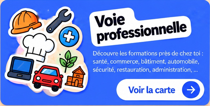 Voie professionnelle : découvrir les formations près de chez toi. Voir la carte.