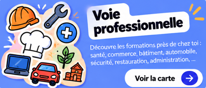 Voie professionnelle : découvrir les formations près de chez toi. Voir la carte.